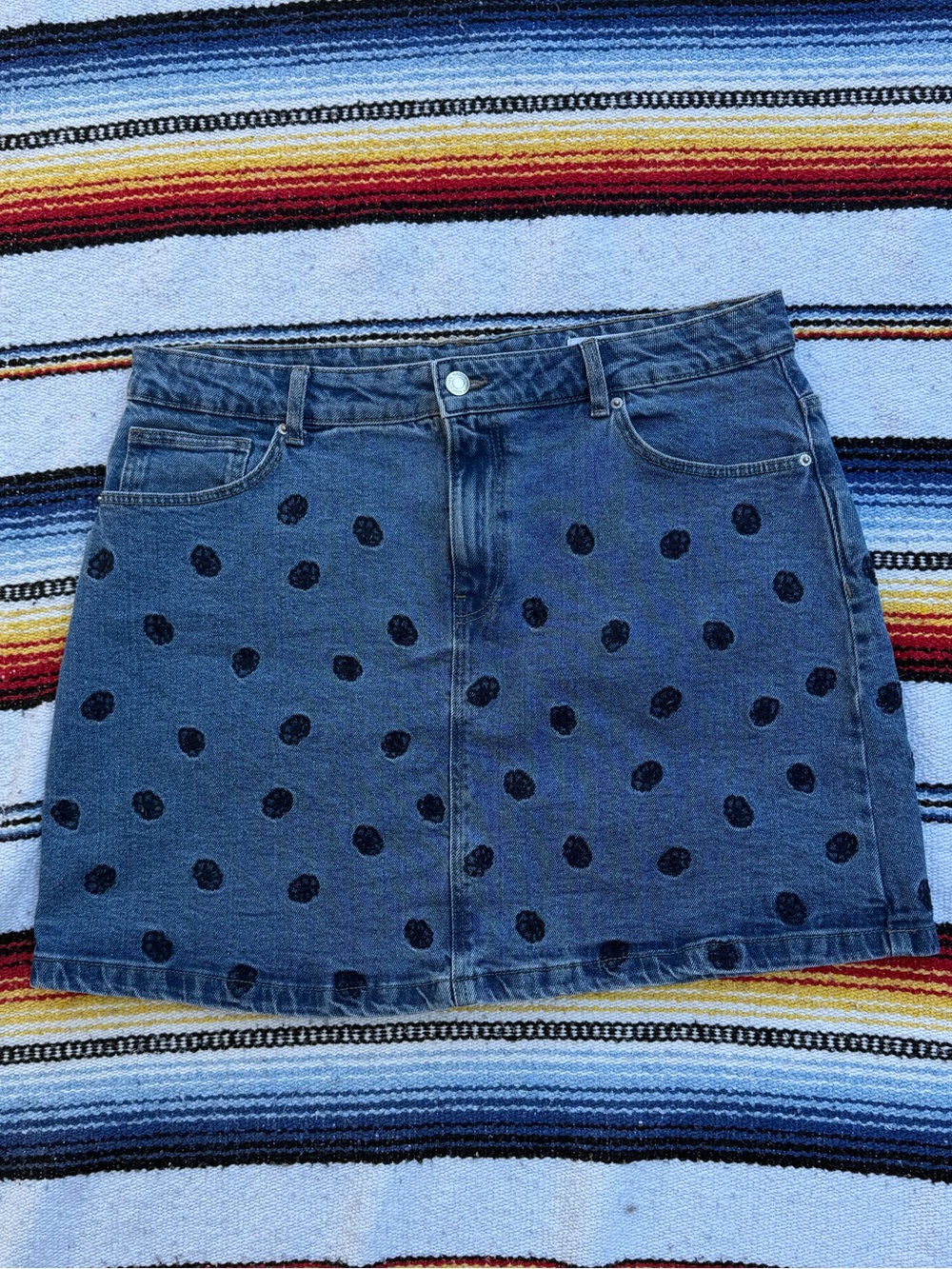 Vero Moda Denim Mini Skirt with Embroidered Flowers